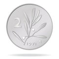 2 Lira of Italy. Vector illustration of an Italian coin Royalty Free Stock Photo